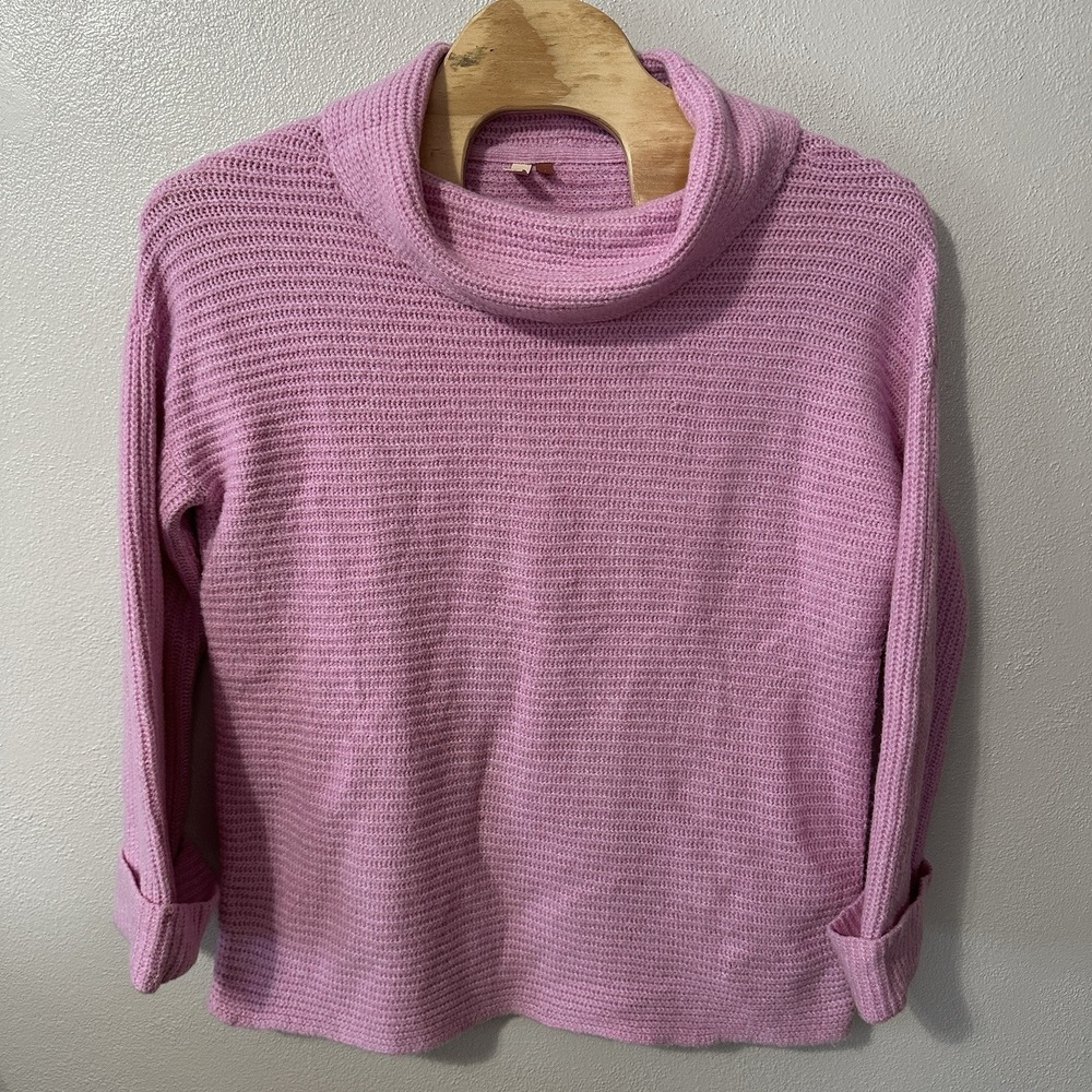 Anthropologie Pilcro Pink Cowl Neck Chunky Sweater Size Large Ribbed Oversized